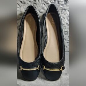 Aldo Black Quilted Leanne Ballet Flat Gold Accents Size 8.5 Womens